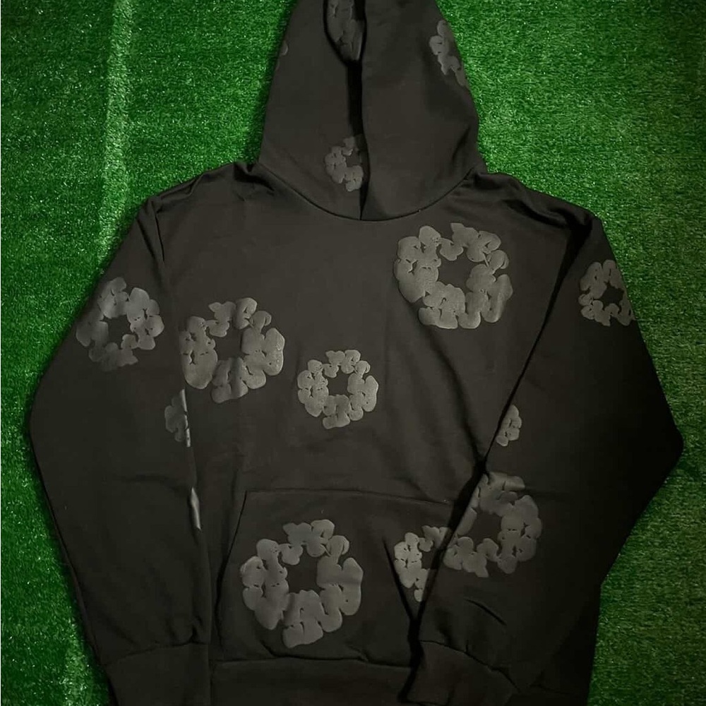 Frame Denim Black Hoodie with Gray Floral Print